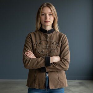 BKE Brown Military-Inspired Medium Weight Jacket w/ Button Accents Women's M